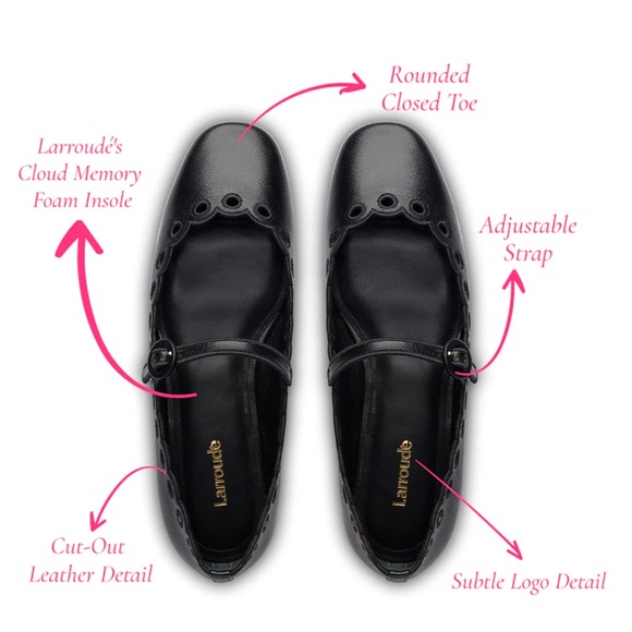 Larroude Blair Broderie Ballet Flat In Black Leather